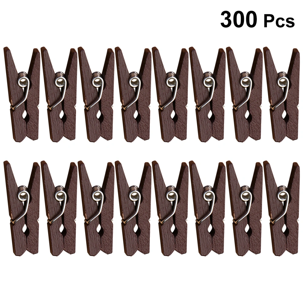 300PCS Mini Small Clip Multi-purpose Wooden Clips Photo Pictures Clamps Holder (Brown)