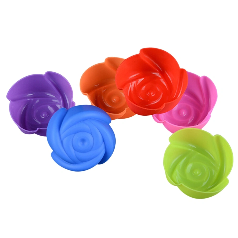 12pcs Silicone Rose Flower Shape Cake Decorating Mold Pudding Jelly Chocolate Mold Muffin Cup Handmade Cupcake Baking Tool (Random Color)