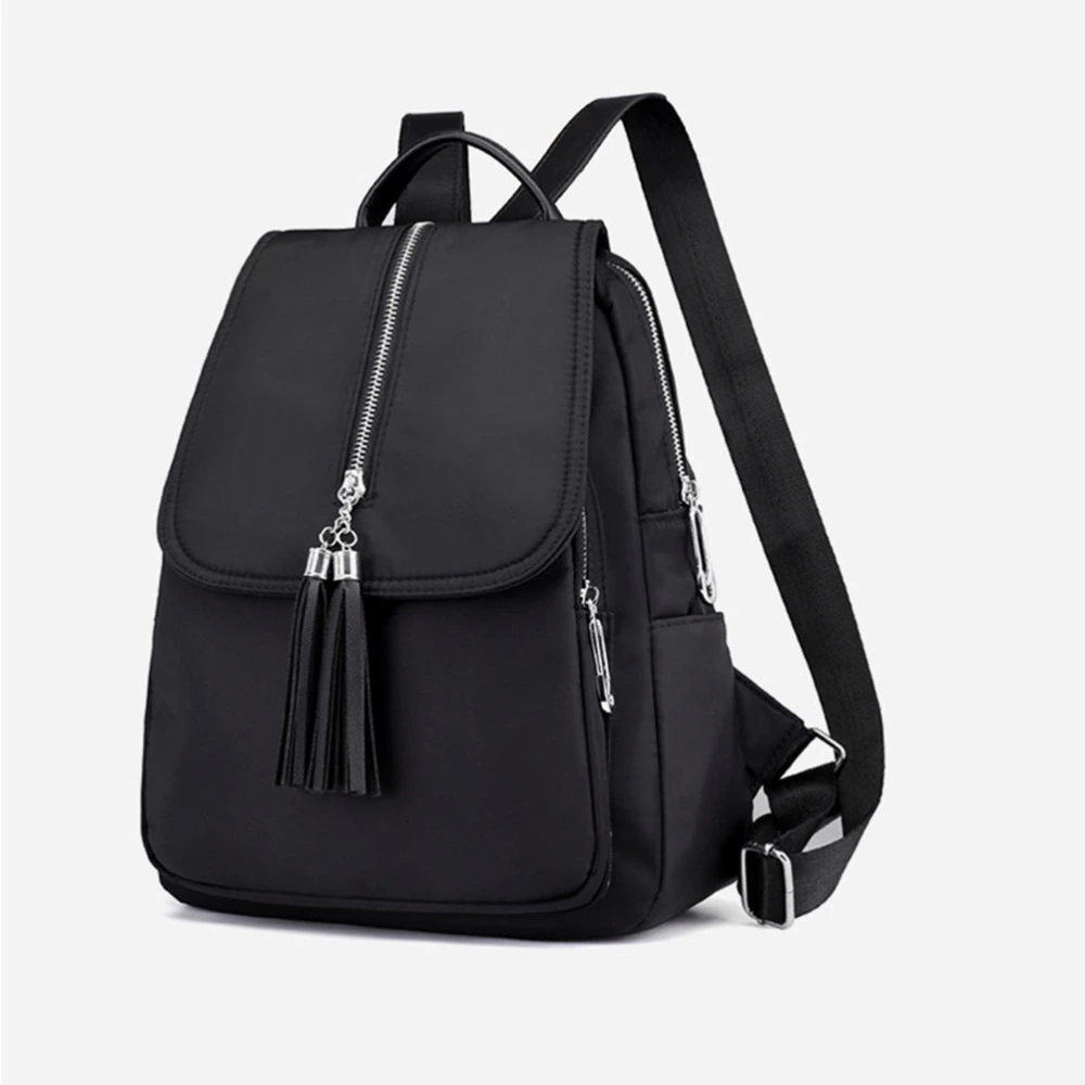 Women Multifunction Backpack Tassel Shoulder Bag Backbag Female Zipper School Bag Girl Travel Bag (Black)