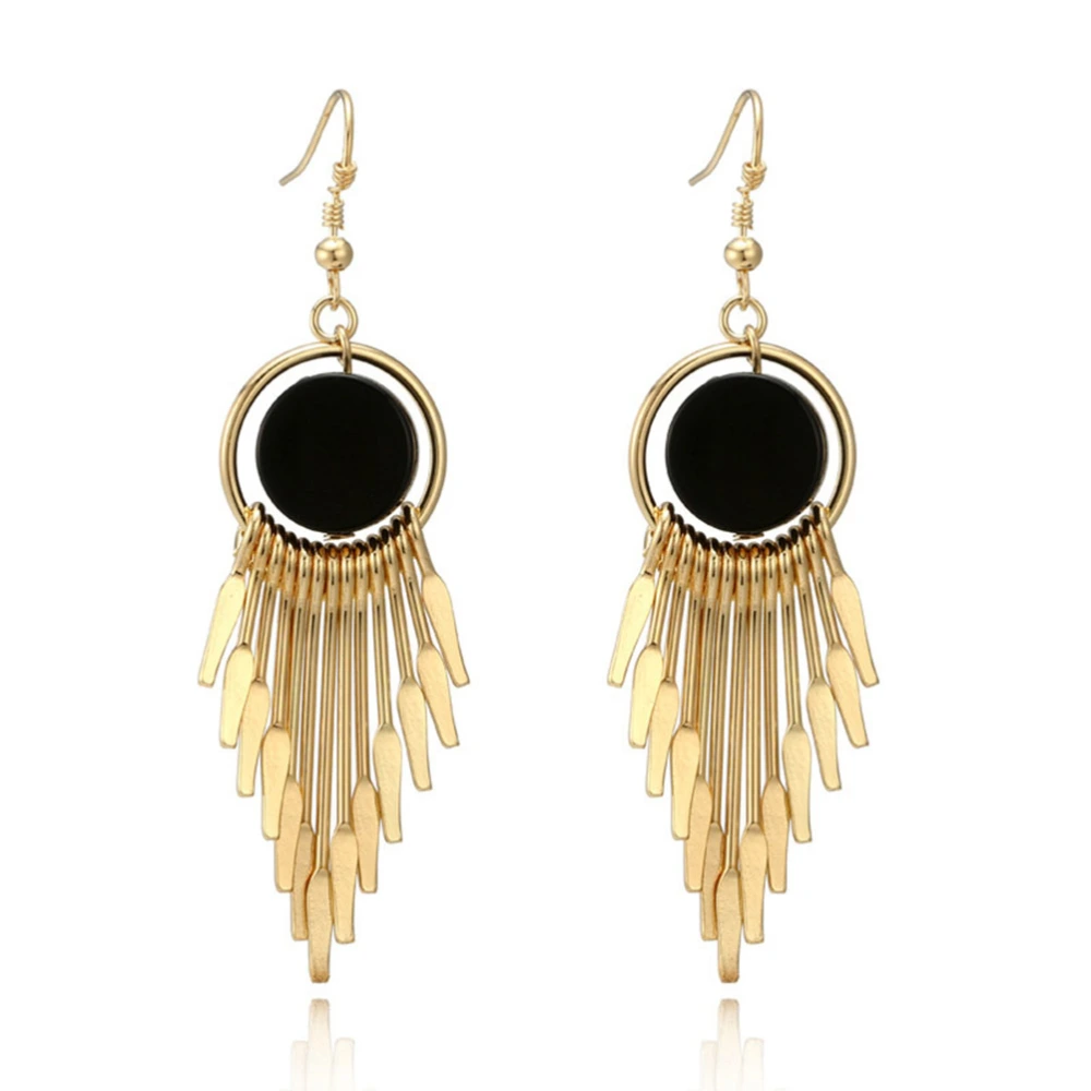 Earrings Round Hanging Stylish Fashionable Exaggerated Temperament Long Tassel Simple Versatile Ear Rings (Gold)