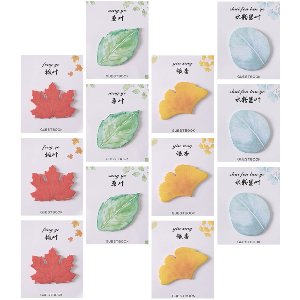 12Pcs Study Self-adhesive Memo Pads Salted Leaf Note Pads Cartoon Memo Notes