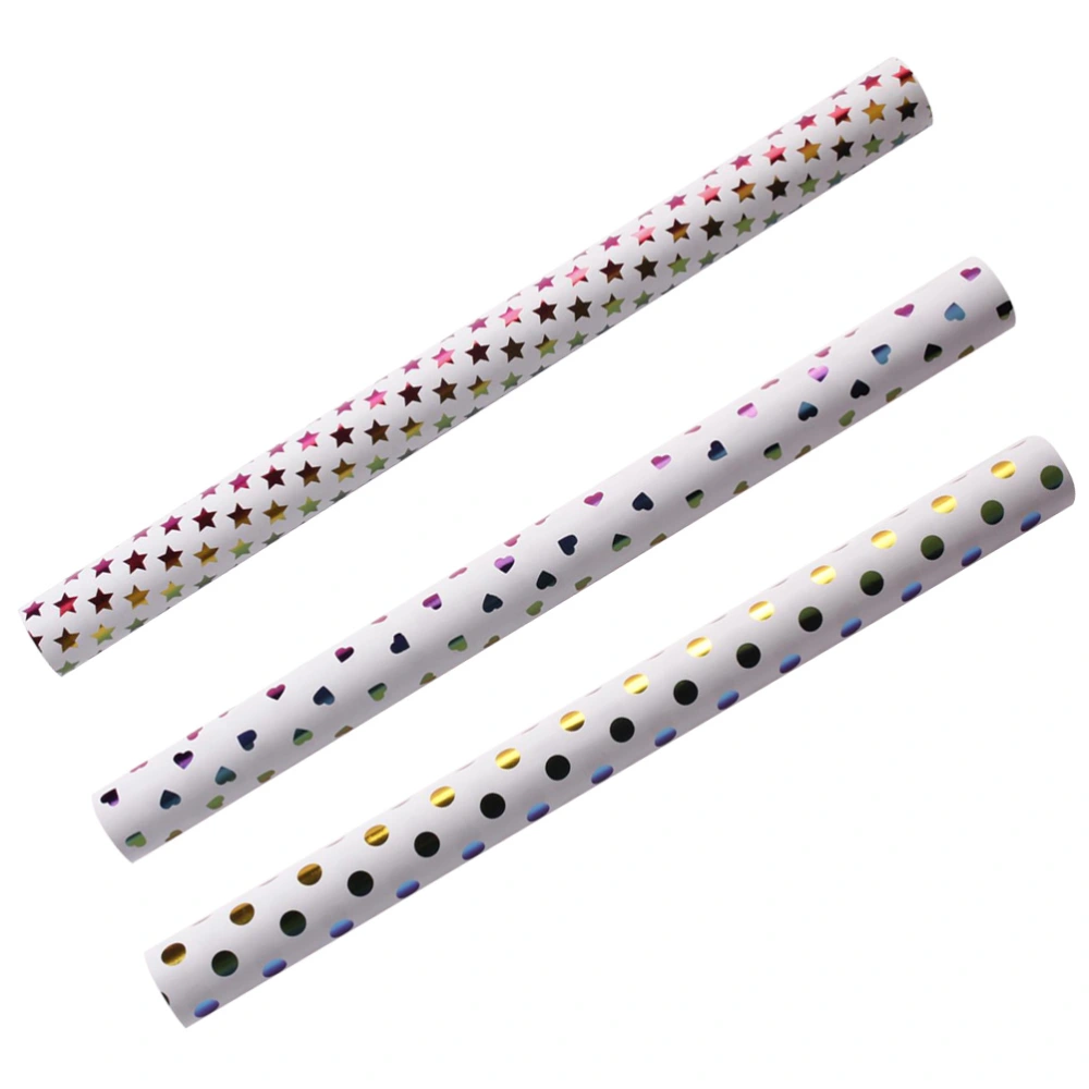 3pcs Flower Wrapping Paper Floral Bouquet Wraps Gift Packaging Supplies (Hearts Star Dot)