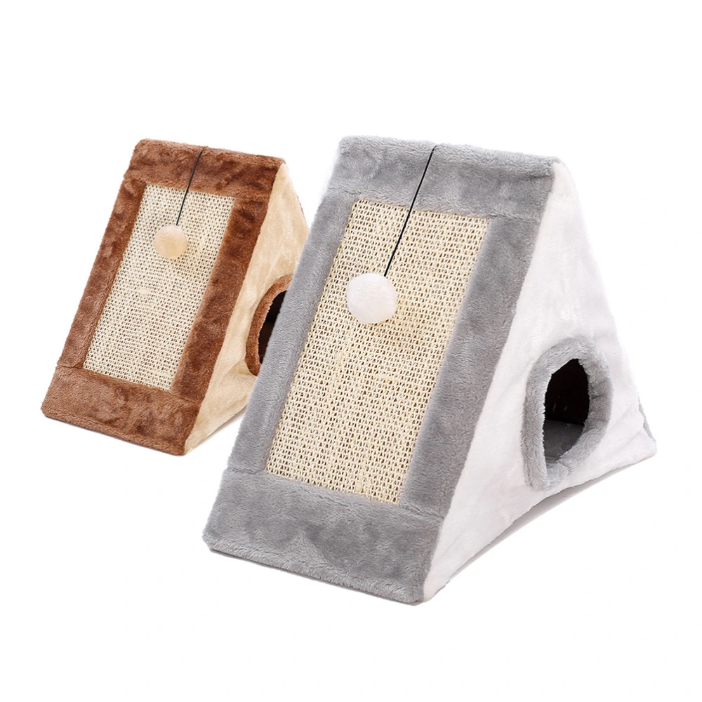 Premium Cat Cave Bed and Scratching Post Lining and Double Sided Sisal Clawing Board Cushioned Triangle Kitten Bed with Angled Scratch Ramps (Gray)