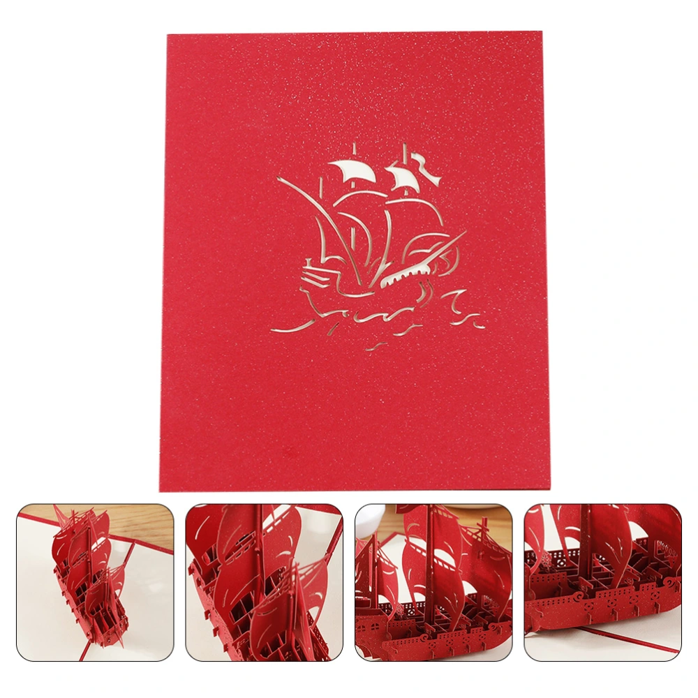 1pc Creative 3D Paper Christmas Hollow Sailboat Greeting Cards Christmas Cards