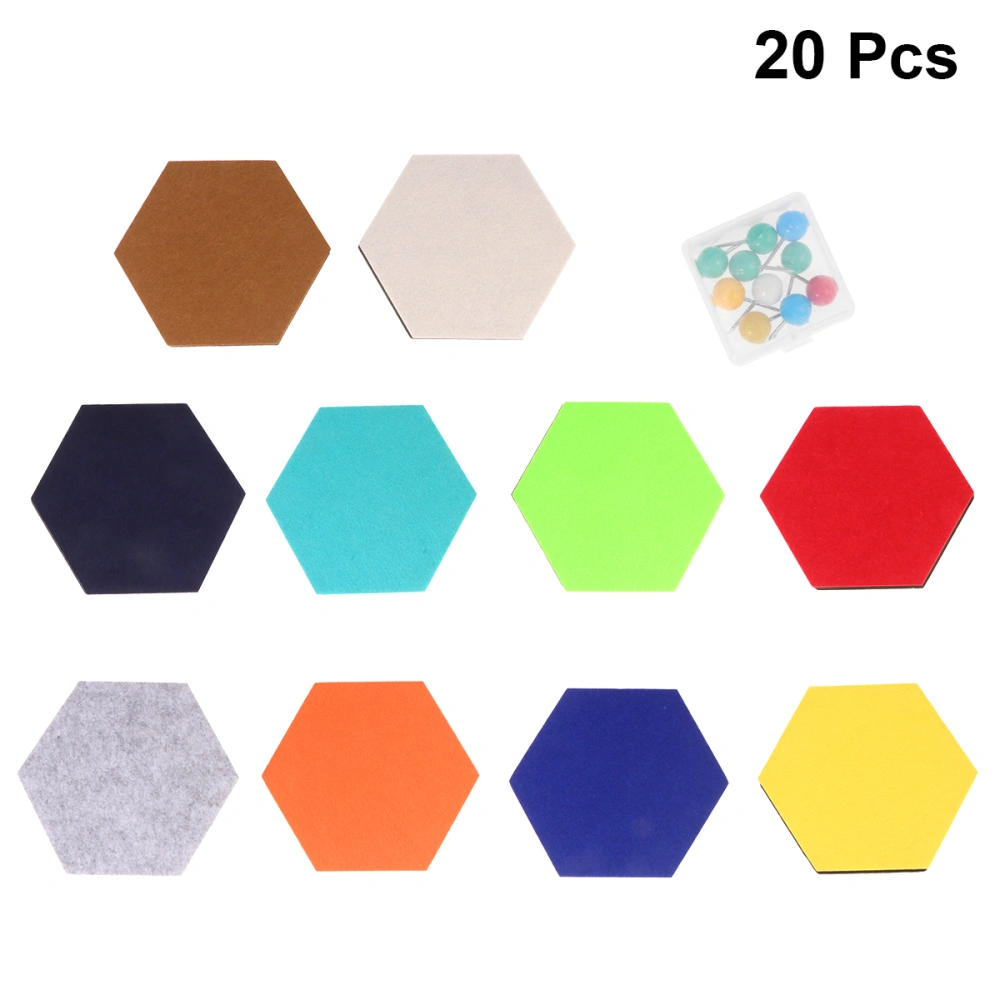 10pcs Creative Memo Board Colorful Hexagon Felt Mural Sticker Multifunctional Wall Decals Smart Collect Board with 10pcs Round Push Wall Decor Supplies for Photos Memos Display