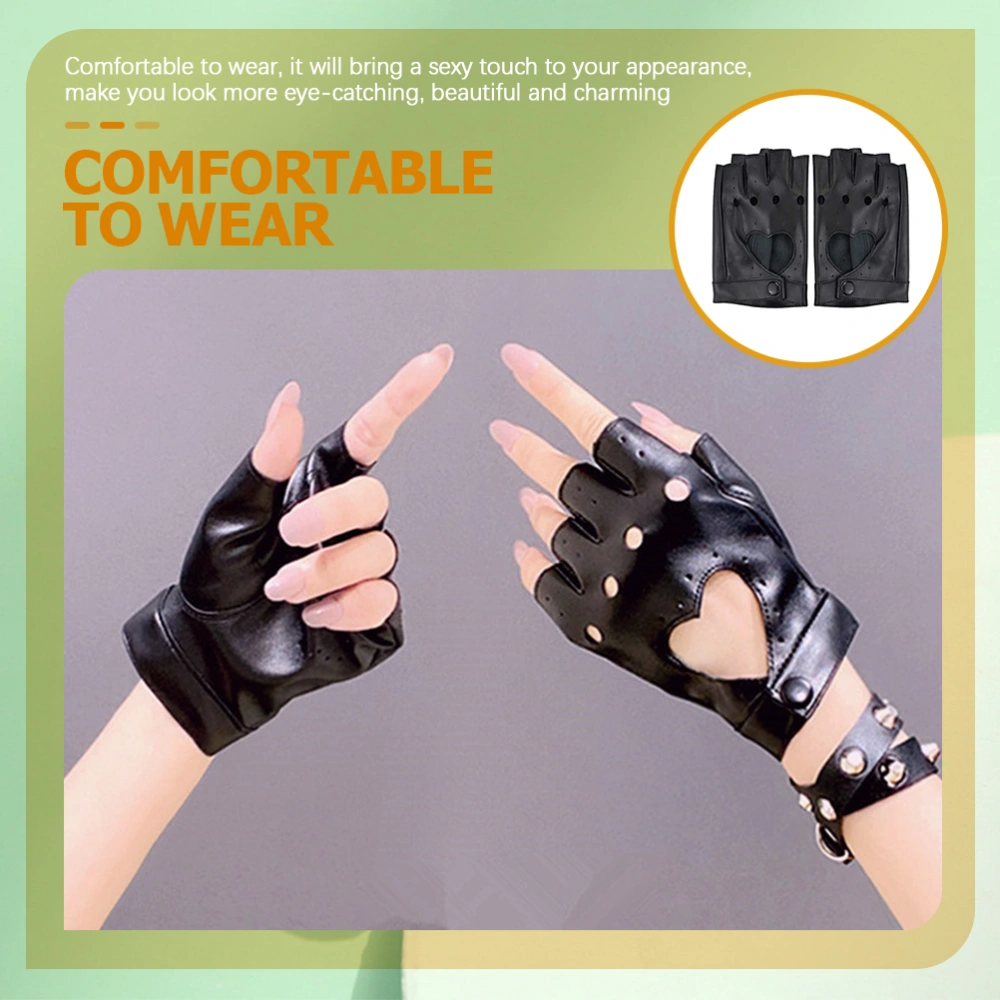 1 Pair Women Leather Gloves Sexy Heart Gloves for Bar Club Stage Performance Dance