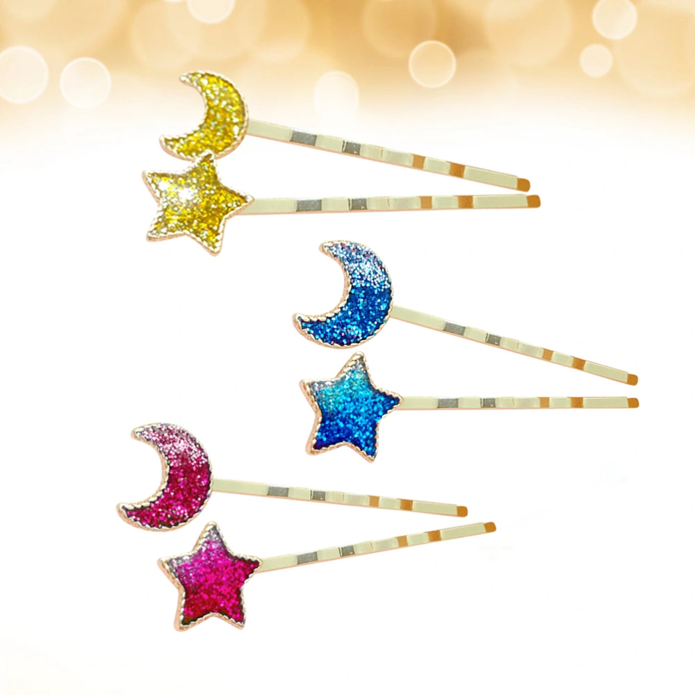 6pcs Star Moon Hair Clip Alloy Hairpins Barrettes Hair Jewelry for Women Girls (2pcs Yellow Moon, 2pcs Yellow Star, Pink Moon, Pink Star)