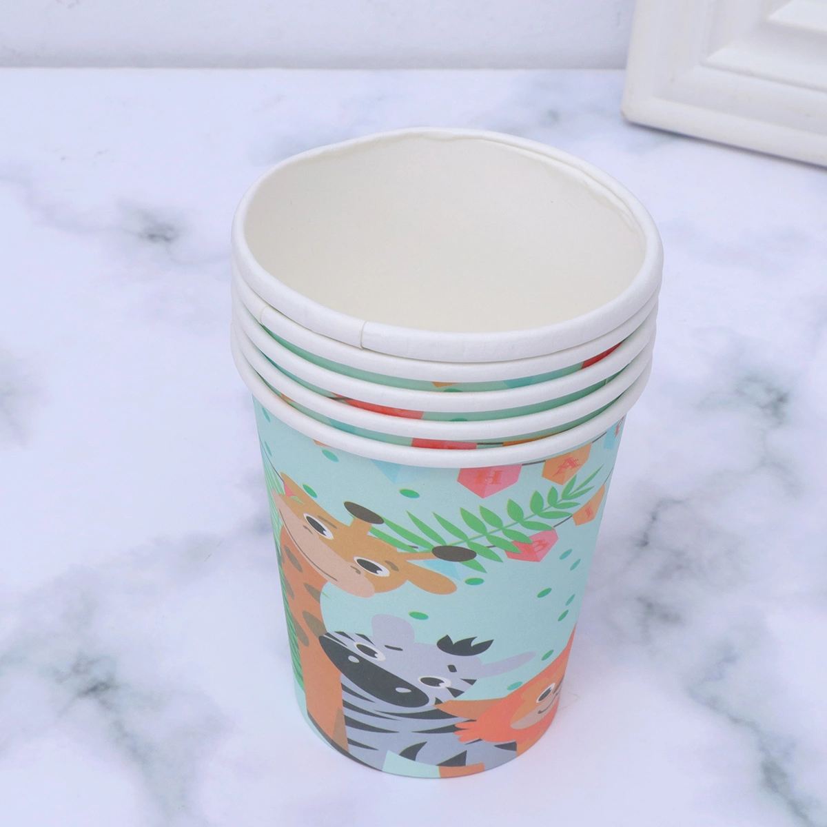 10PCS Zoo Party Disposable Animals Pattern Cups Set Cartoon Lion Jungle Paper Tableware Party Supplies for Birthday Gathering