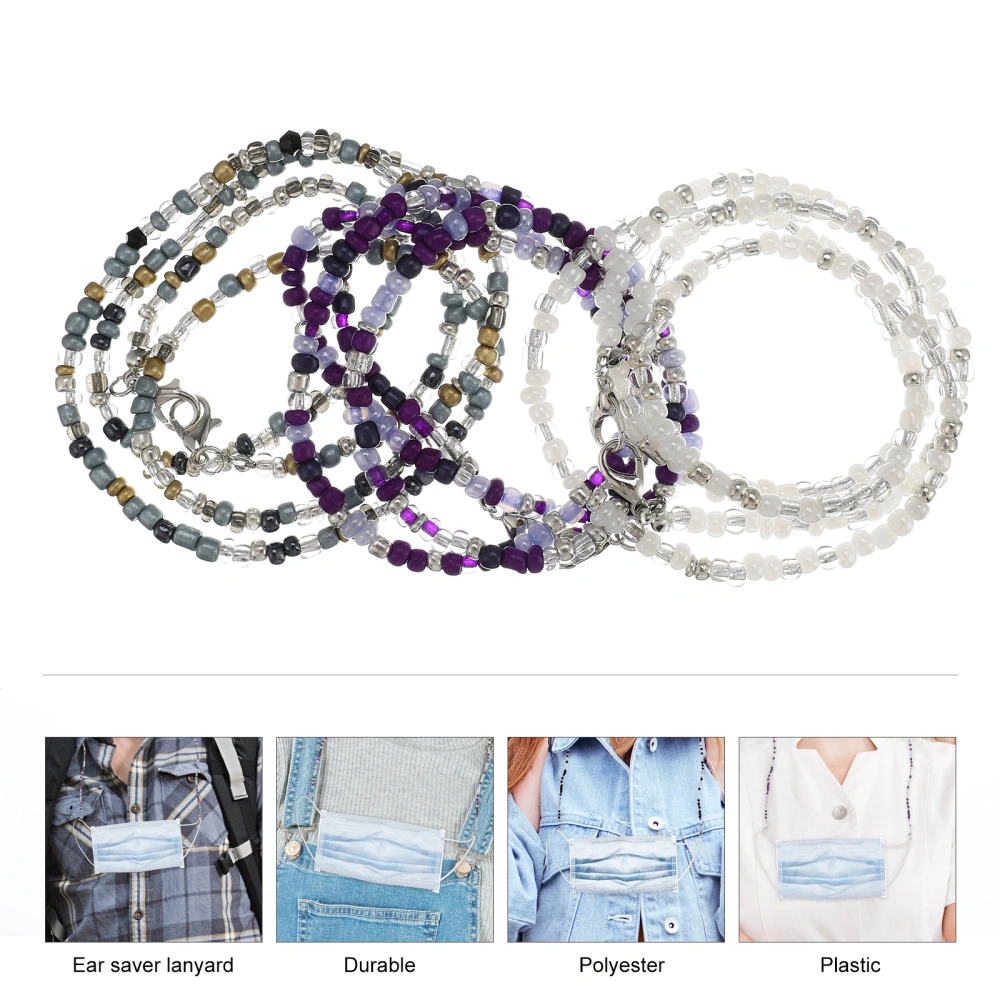 3pcs Glass Beads Mask Chain Lanyard Extenders Hanging Face Cover Strap