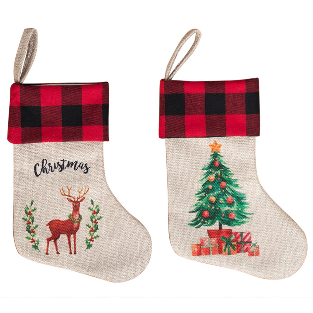 2Pcs Christmas Stocking Decor Christmas Sock Bag Santa Claus Decorative Sock Bag