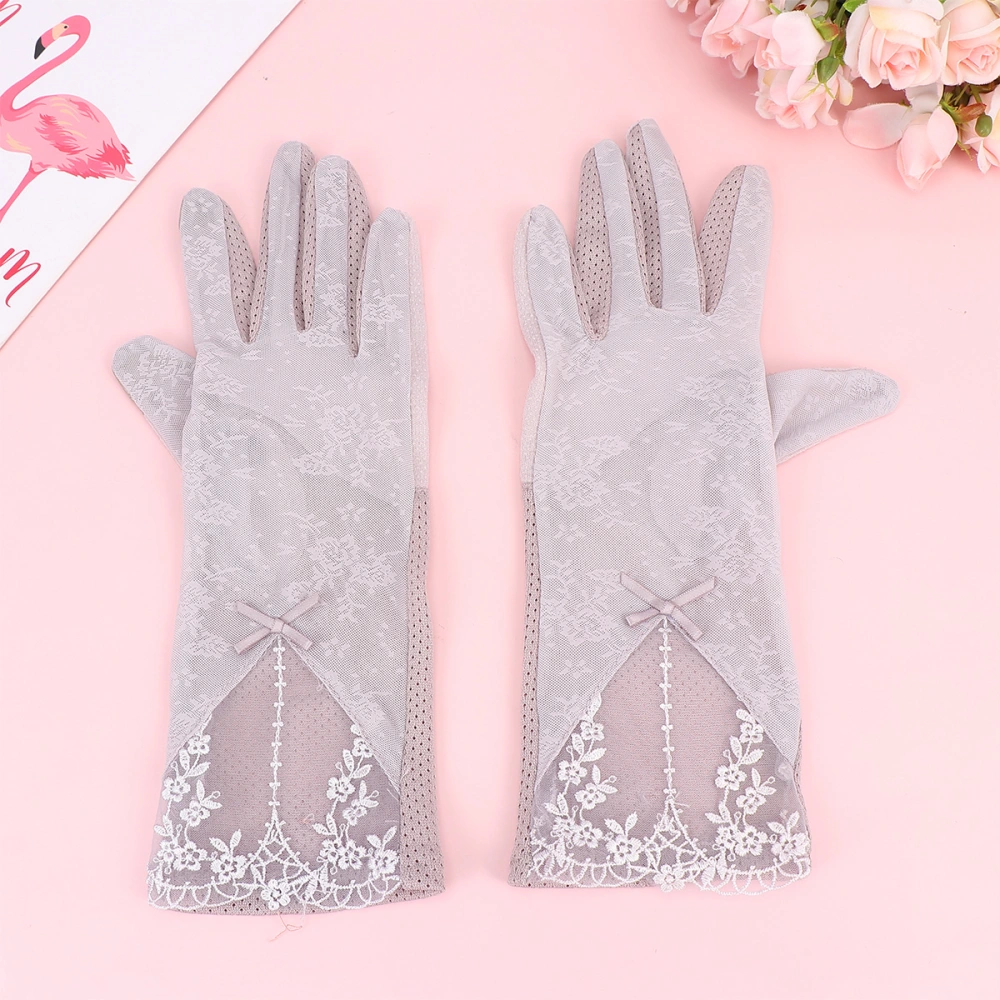 Non-slip Summer Touch Screen Gloves Women Outdoor Anti-sunburn Lace Mittens Full Finger Female Mitt for Women Girls Female (Grey)