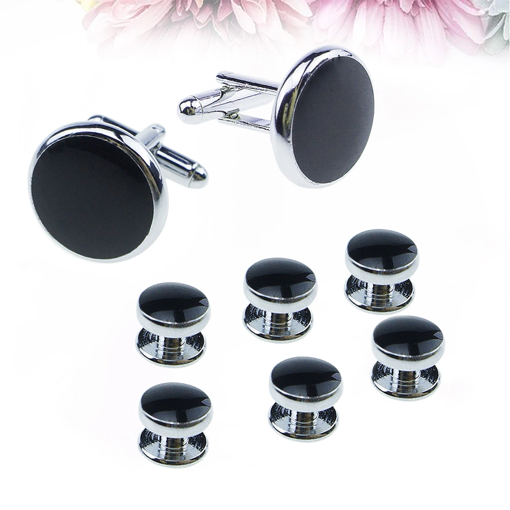 8pcs Mens Cufflinks And Studs Set For Tuxedo Shirts Business Wedding (Black)