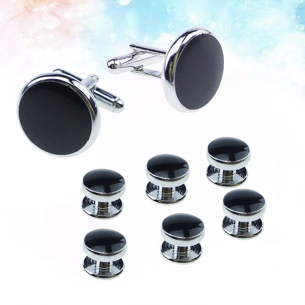 8pcs Mens Cufflinks And Studs Set For Tuxedo Shirts Business Wedding (Black)