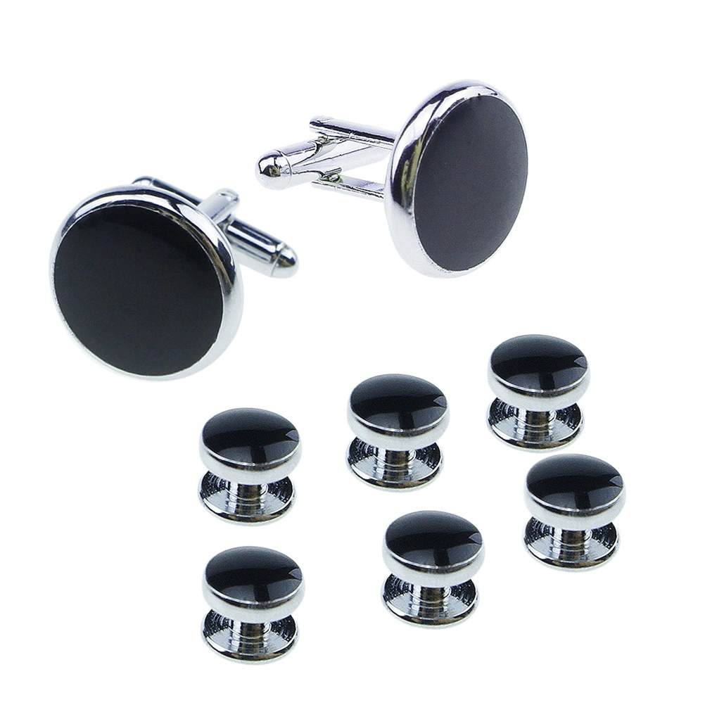 8pcs Mens Cufflinks And Studs Set For Tuxedo Shirts Business Wedding (Black)