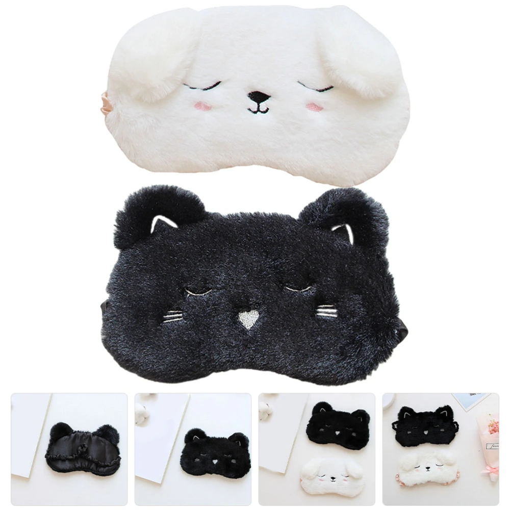 2Pcs Cartoon Animal Sleep Mask Adorable Eye Mask for Sleeping Plush Eye Shade Cover