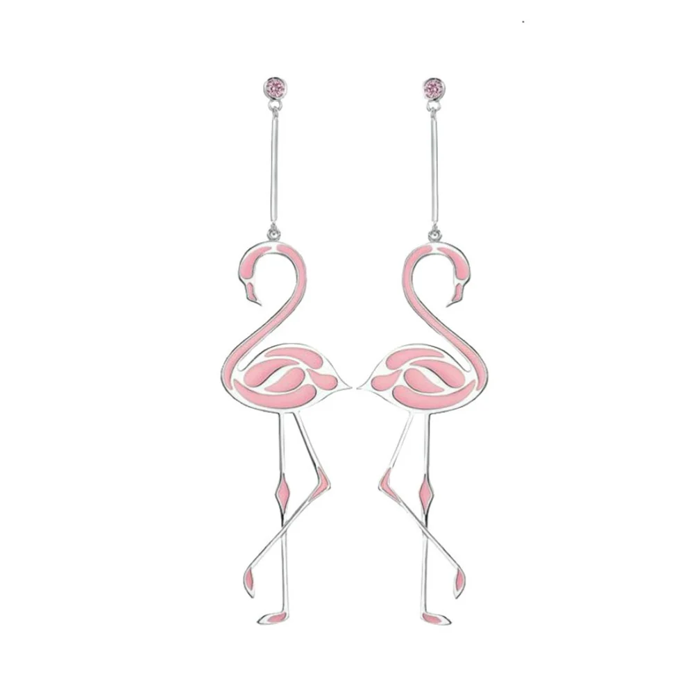 Fashionable Flamingo Earrings Long Chain Dangle Earrings Jewelry for Women(Pink)