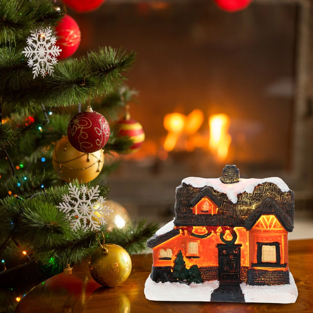 1Pc Christmas Resin House Design Craft Lunimous Mini House Adornment for Home