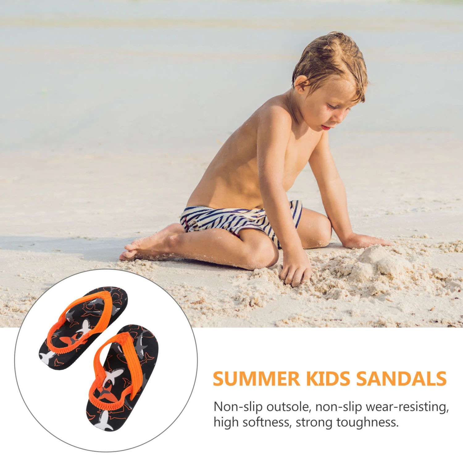 1 Pair Kids Sandals Non Sandal Household Slippers Beach Flip-flops (Orange)
