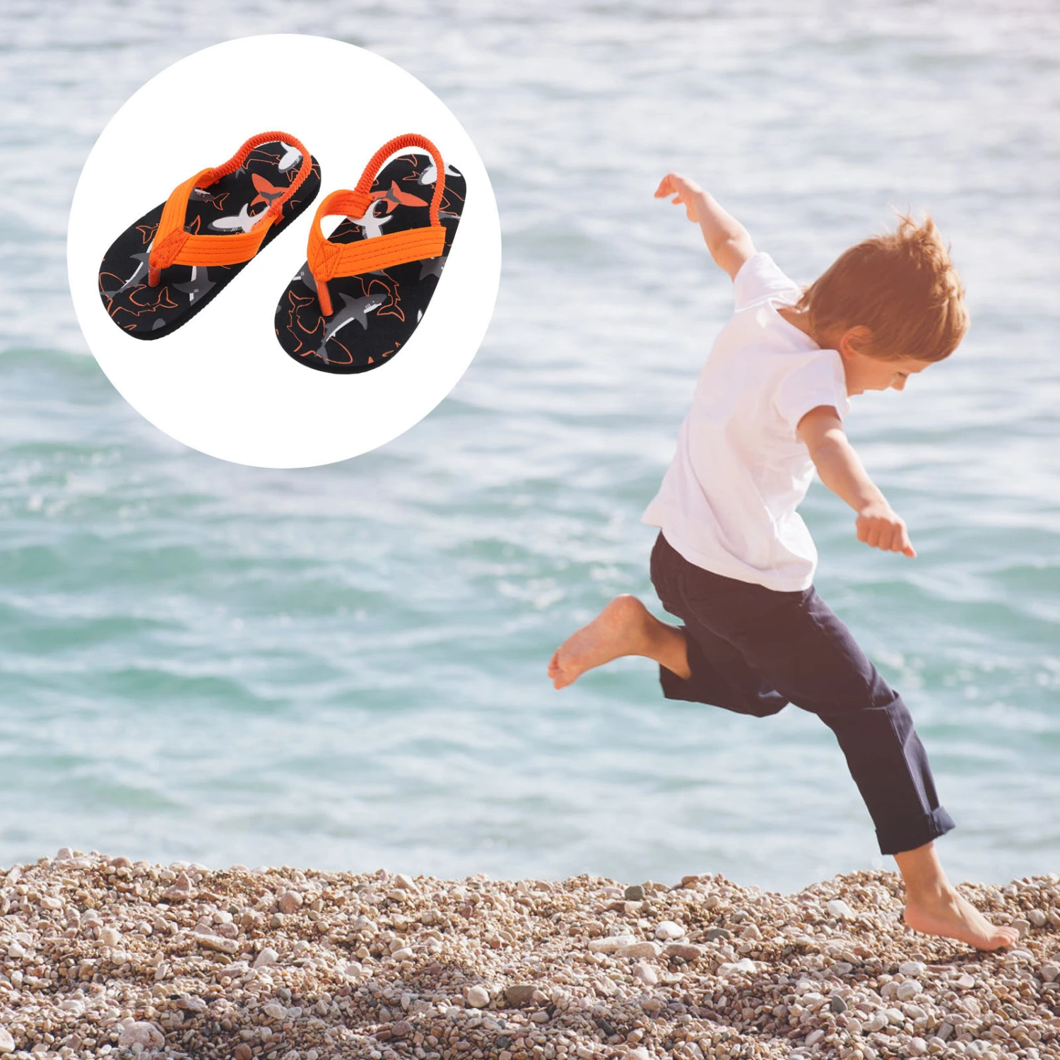 1 Pair Kids Sandals Non Sandal Household Slippers Beach Flip-flops (Orange)