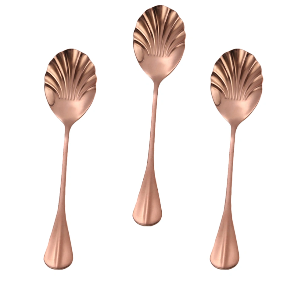 3 Pcs Stainless Steel Spoons Creative Shell Heads Style Long Handle Stirring Coffee Spoons for Milk Tea Cocktail Ice Cream (Rose Gold)