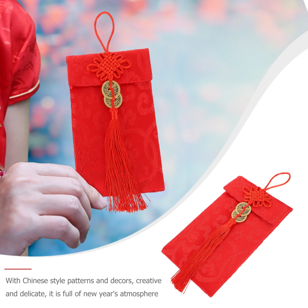 2Pcs Embroidery Cloth Red Envelope Copper Cash Chinese Knot Red Packet for Gift