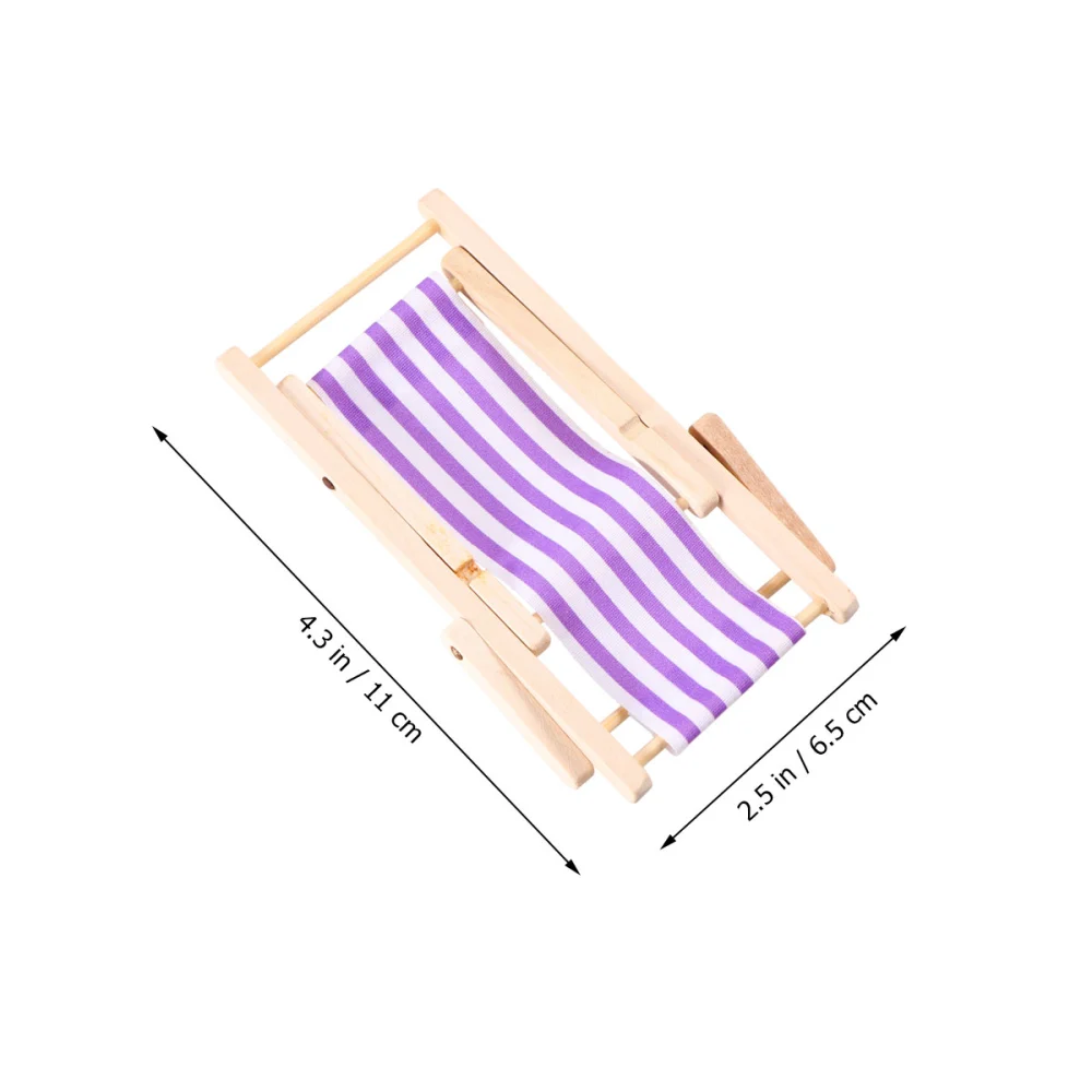 1Pc Beach Chair Model Mini Outdoor Ornament Stripe Recliner Miniature Play House Accessory for DIY (Purple)