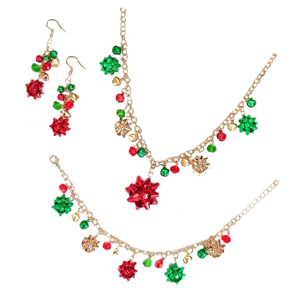 1 Set Christmas Jewelry Set Flowers Bell Decorated Necklace Christmas Earrings