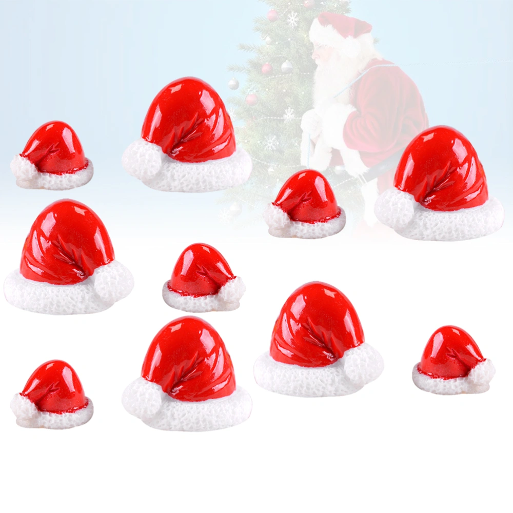 10pcs Christmas Micro Landscape Decor Christmas Hat Shape Lovely Hand Carved Resin Decoration Accessory Small-sized Craft Car Display Ornament (Large 5pcs + Small 5pcs)