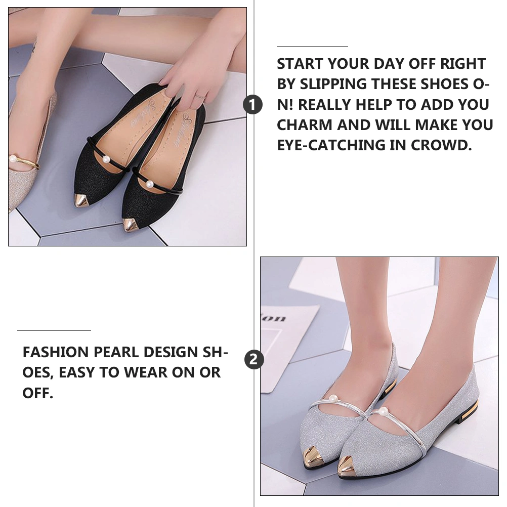 1Pair Summer Pointy Flat Nude Shoes Elegant Pearl Non-Slip Single Woman Shoes
