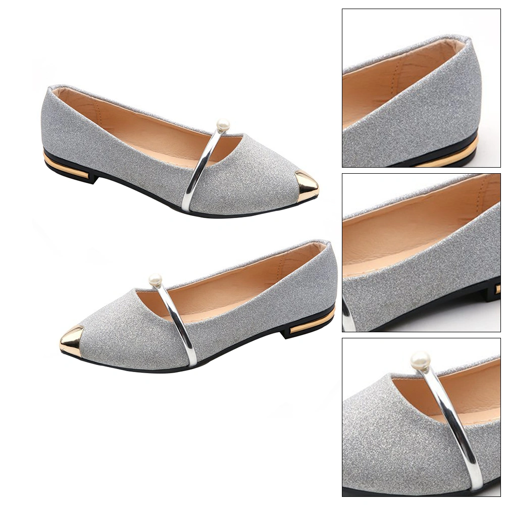1Pair Summer Pointy Flat Nude Shoes Elegant Pearl Non-Slip Single Woman Shoes