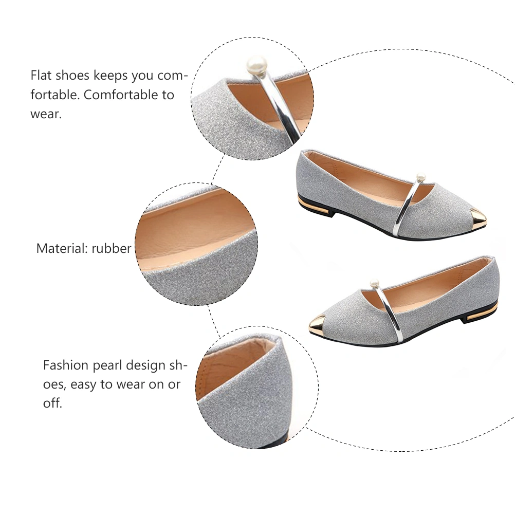 1Pair Summer Pointy Flat Nude Shoes Elegant Pearl Non-Slip Single Woman Shoes