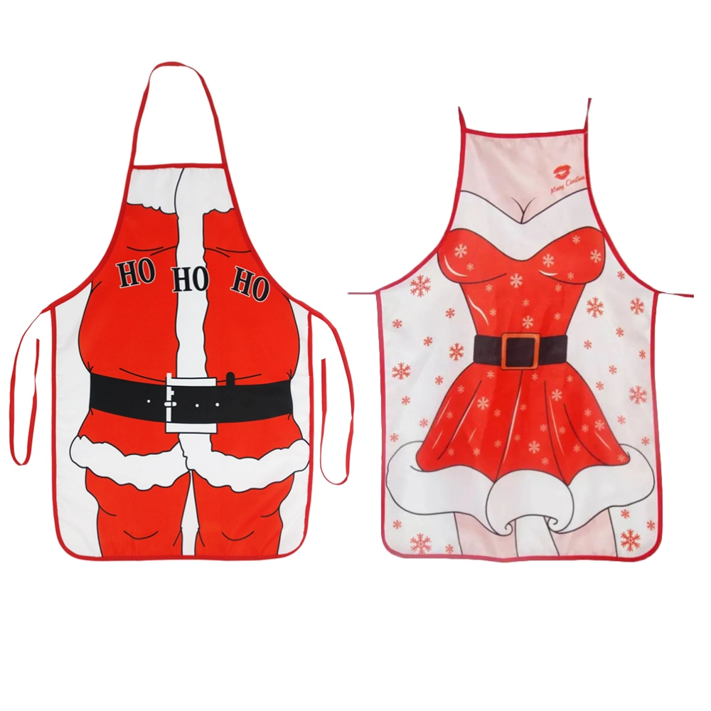 2Pcs Christmas Pinafore Cartoon Printed Aprons Decorative Apron Party Supplies