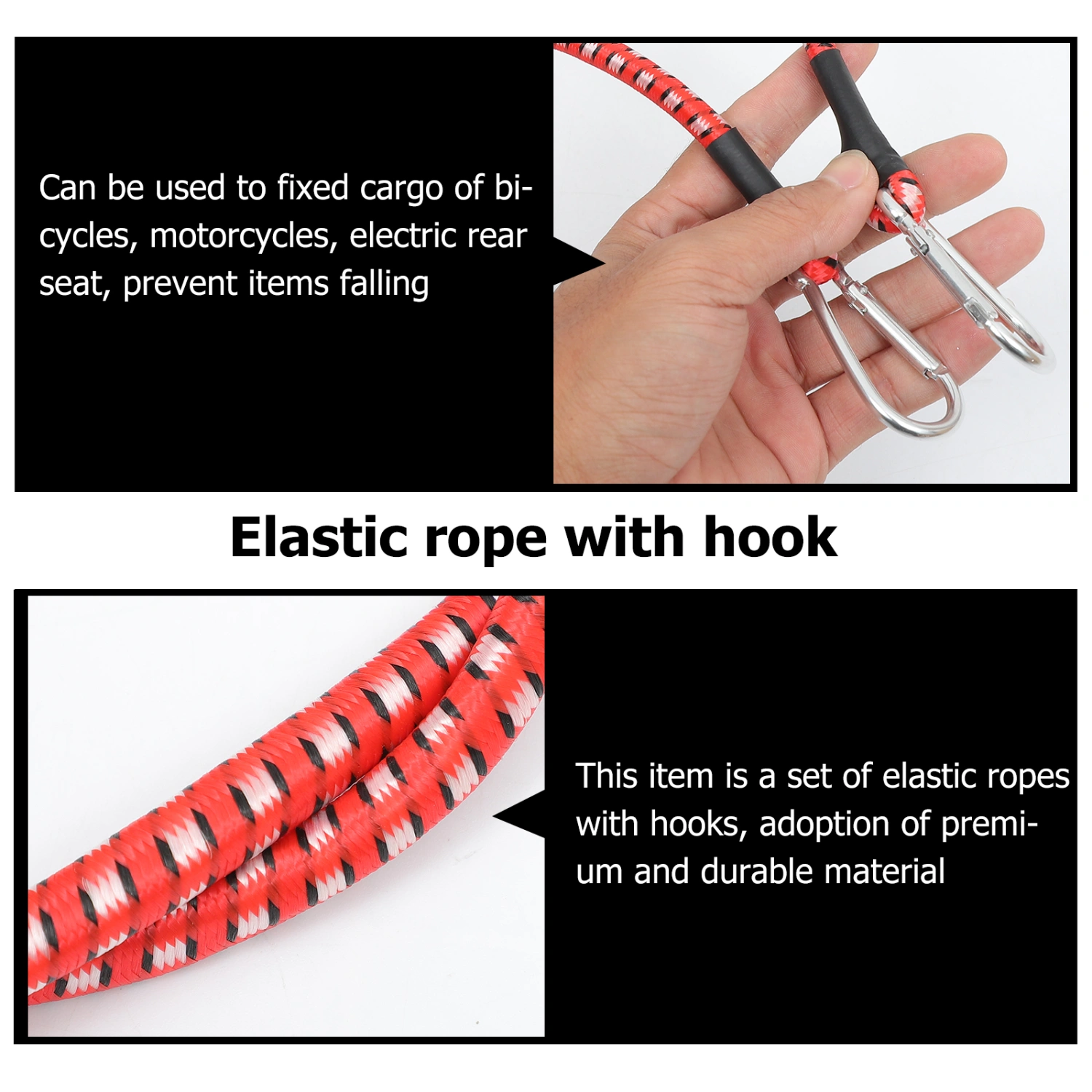 4pcs Motorbike Cargo Tensioner Belts Binding Strap Elastic Cords with Hooks
