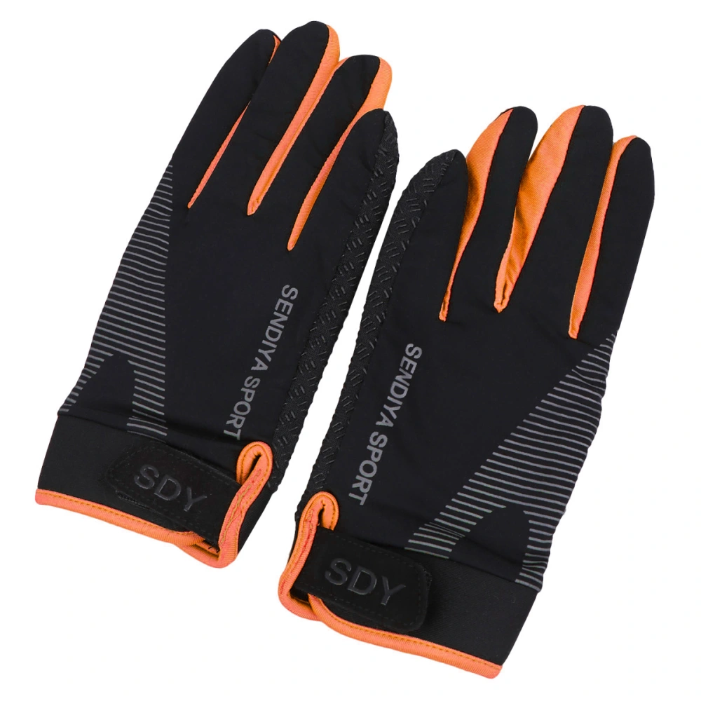 1 Pair Touch Screen Thin Golvse Anti-skid Long Gloves for Outdoor Sports Cycling Mountain Climbing (Black and Orange, Size M)