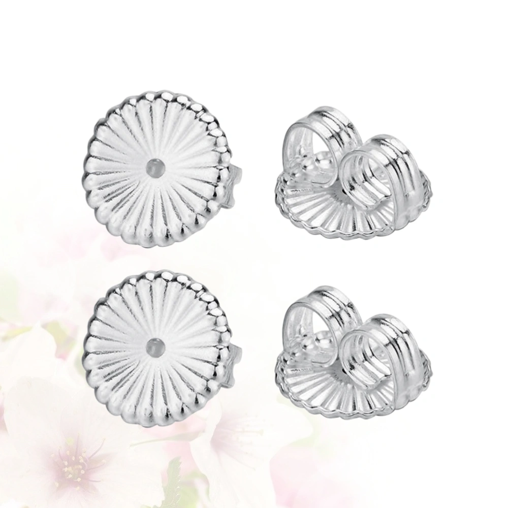 2 Pair/4pcs Silver Ear Stud Pads Earrings Backs Padded Ear Studs Backs Silver Jewelery Accessories for Women Lady Girl (Silver, Small)