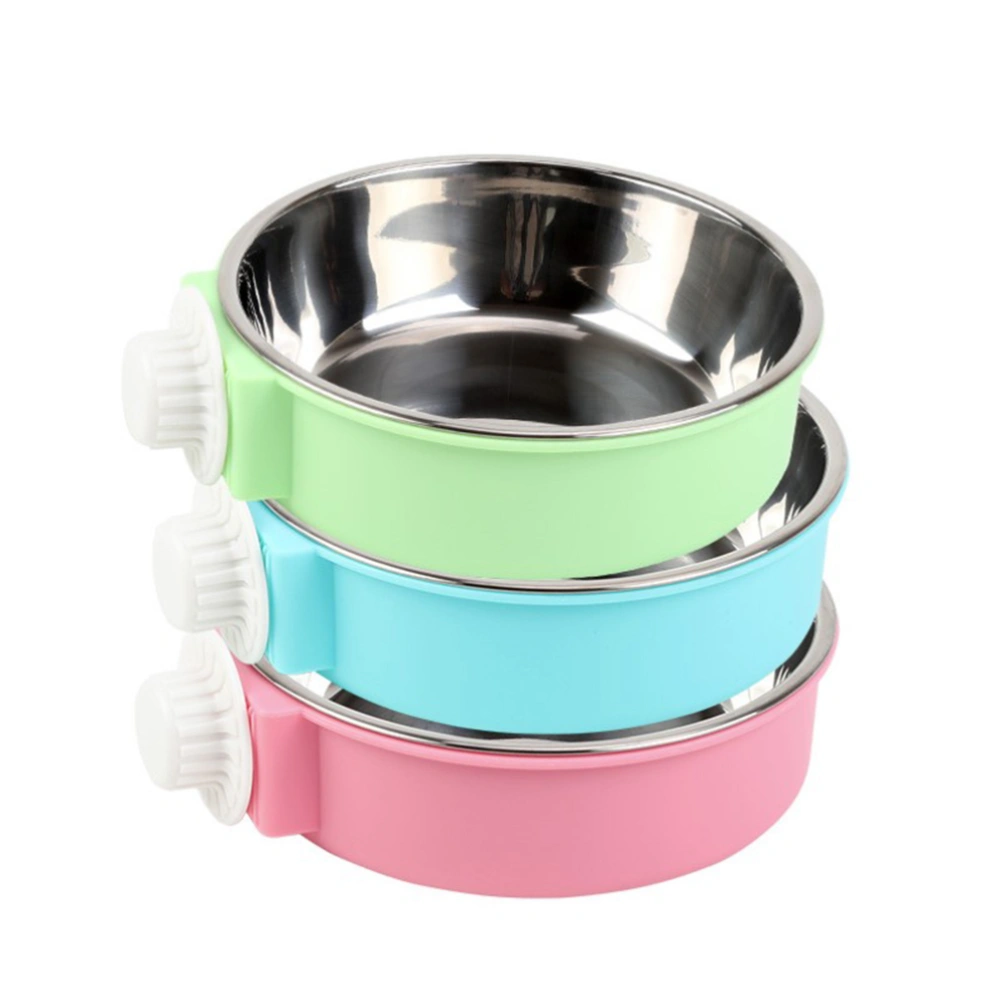 2 in 1 Stainless Steel Pet Hanging Cage Dog Bowl Small Animal Food & Water Bowl (Pink)