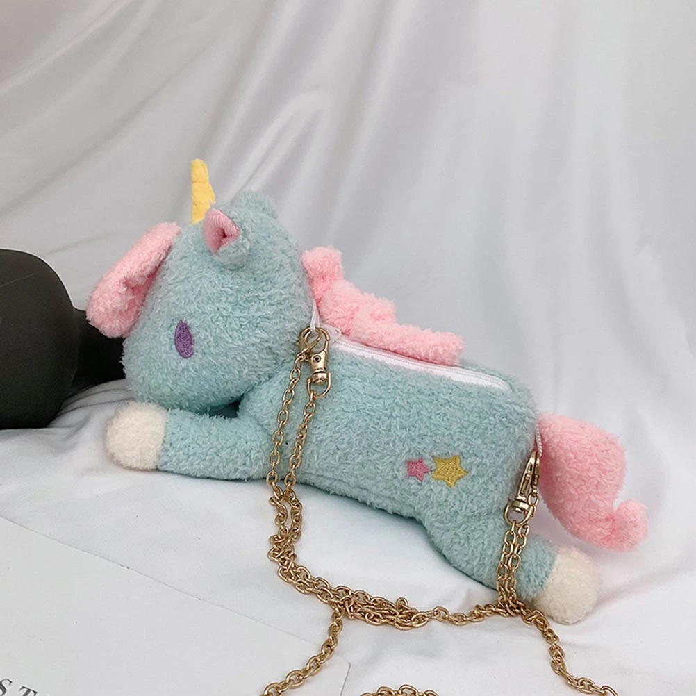 1pc Unicorn Crossbody Pouch Women Plush Pouch Mini Cartoon Shoulder Pouch