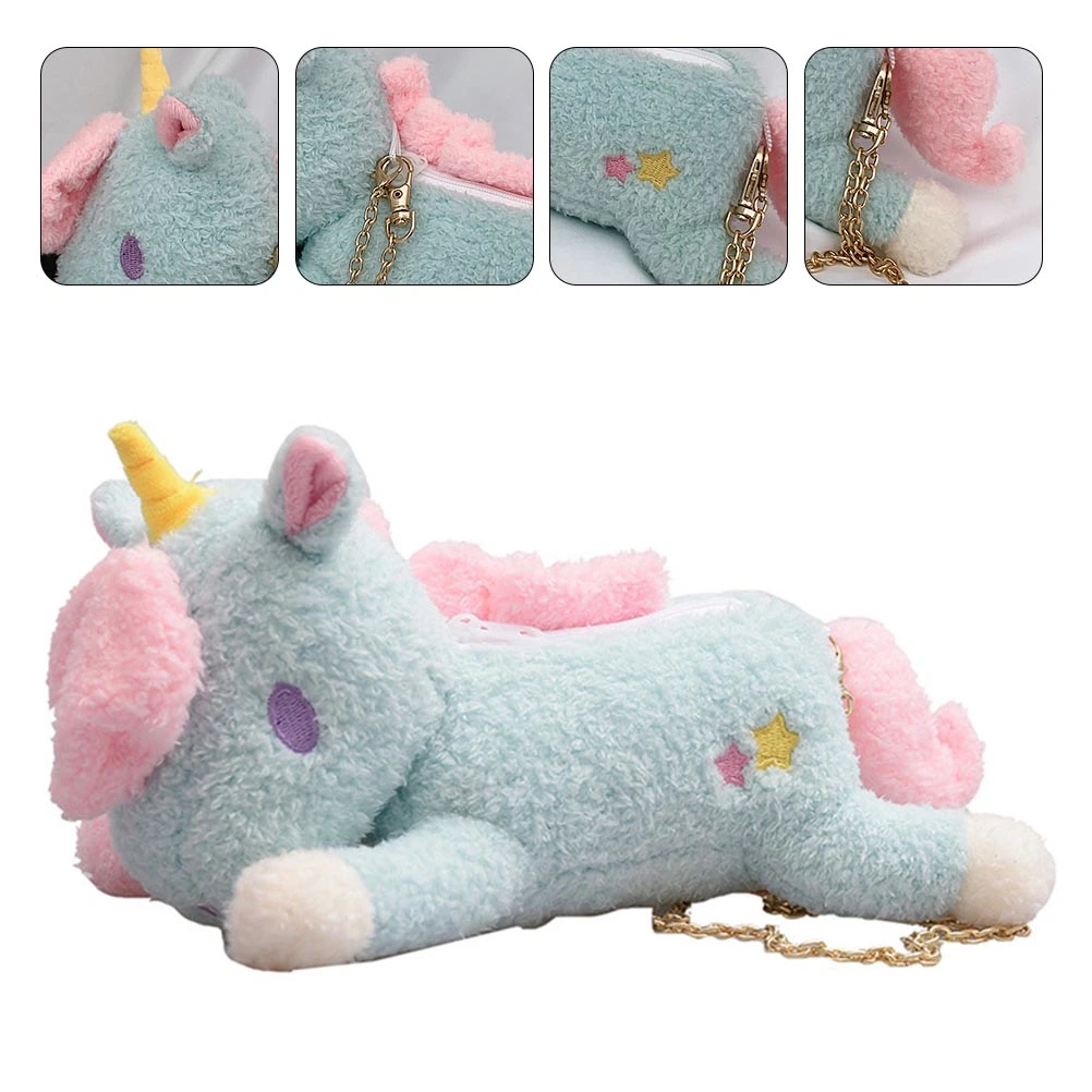 1pc Unicorn Crossbody Pouch Women Plush Pouch Mini Cartoon Shoulder Pouch