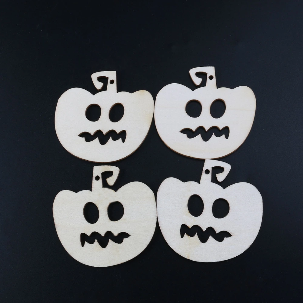 10pcs Wooden Embellishments Halloween Decoration Bitter Smile Pumpkin Head Pattern Pendant with Hemp Ropes