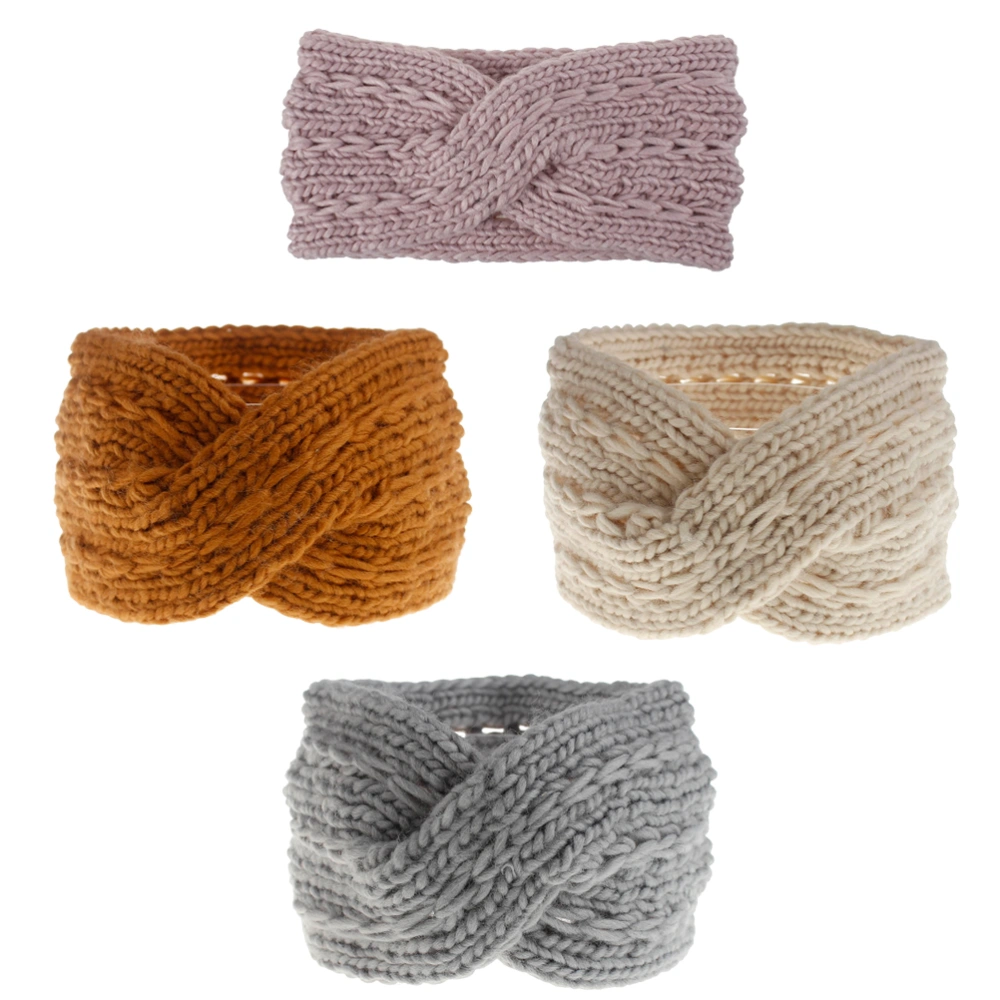 4Pcs Woolen Yarn Headband Cross Hair Band Knitted Hair Hoops Handmade Hair Accessories Beige Yellow Pink Grey for Each 1Pc