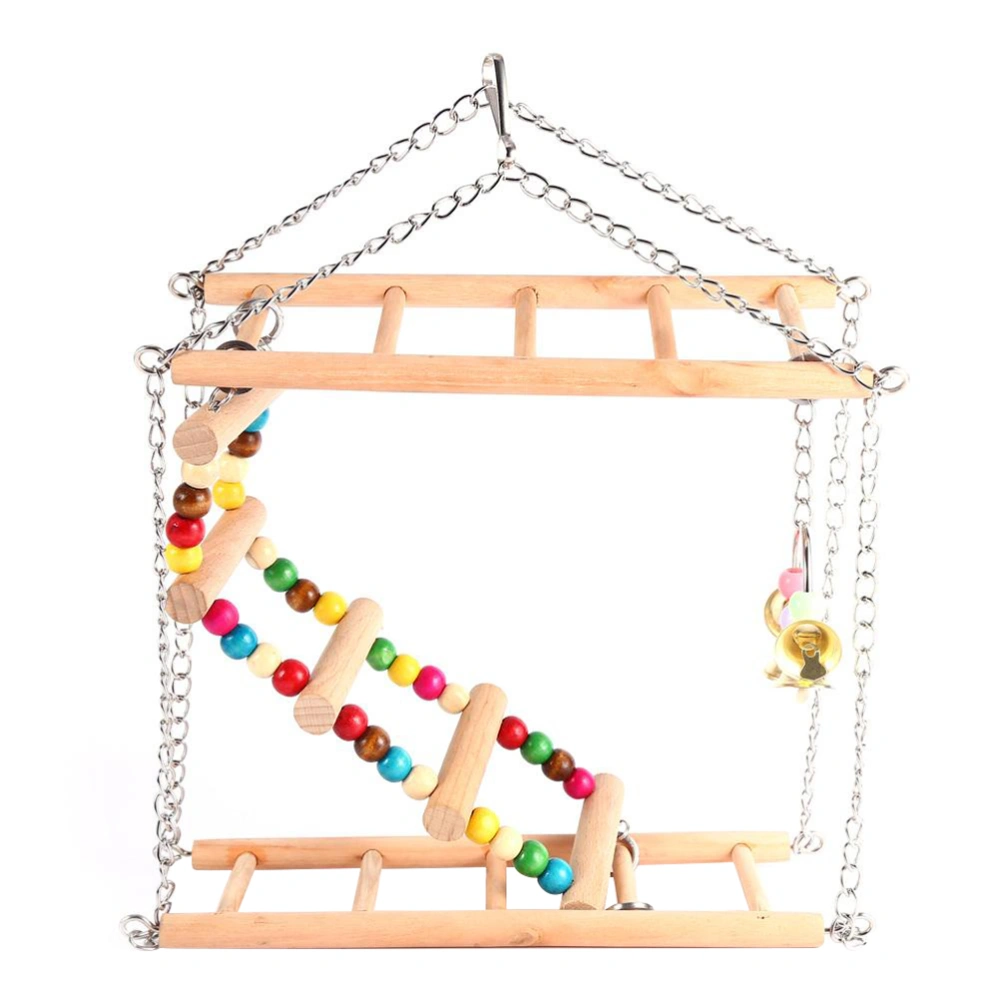 Wooden Pet Small Swing Parrot Toy Hanging Ladder Birds Accessories Pet Supplies with Iron Chain