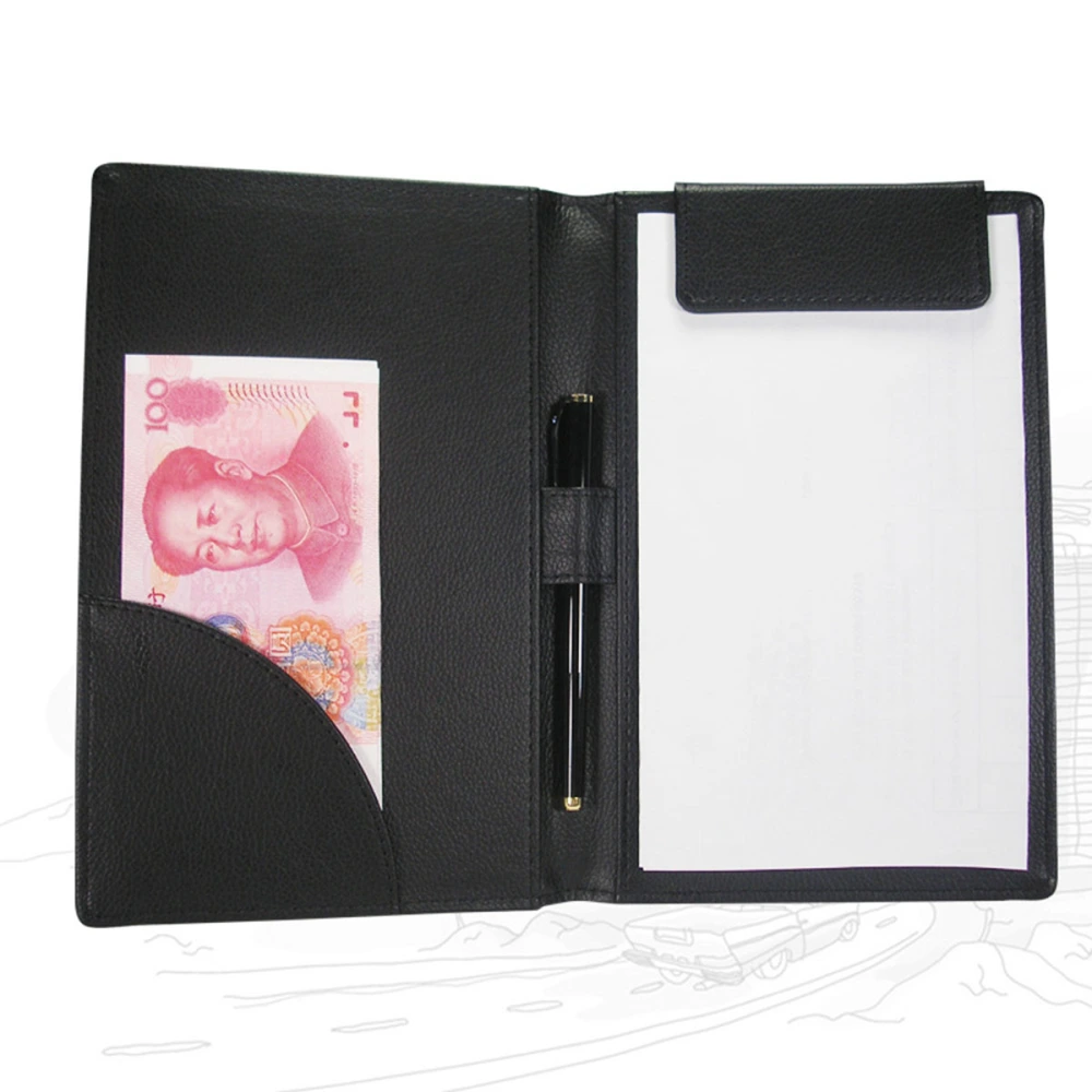 PU Leather Menu Folder Guest Check Presenter with Pen Clip for Hotel Bar Salon KTV Restaurant (A067 Black)