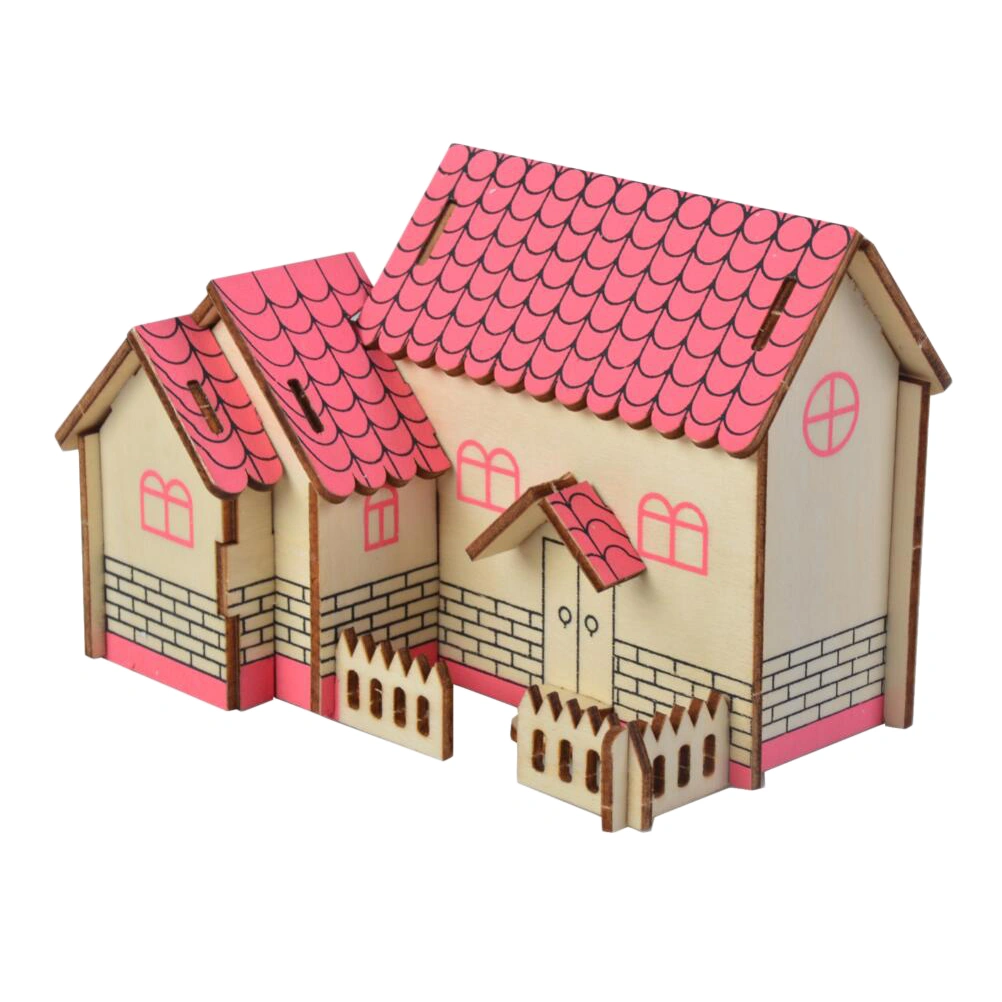 1pc 3D Wooden House Puzzle Educational Board Toy DIY Funny Jigsaw for Kids Children (Purple Cottage)
