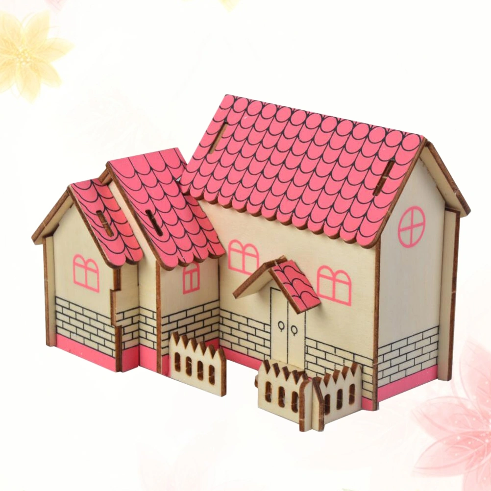 1pc 3D Wooden House Puzzle Educational Board Toy DIY Funny Jigsaw for Kids Children (Purple Cottage)