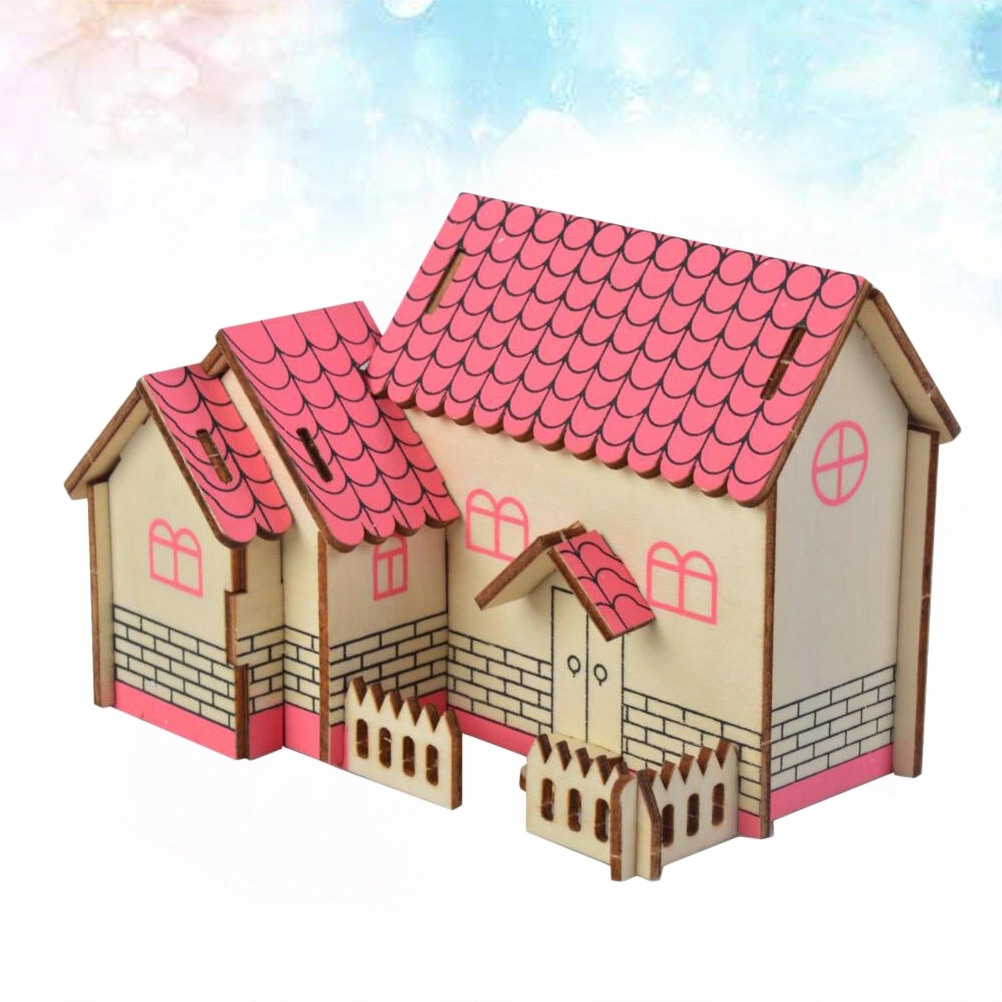 1pc 3D Wooden House Puzzle Educational Board Toy DIY Funny Jigsaw for Kids Children (Purple Cottage)