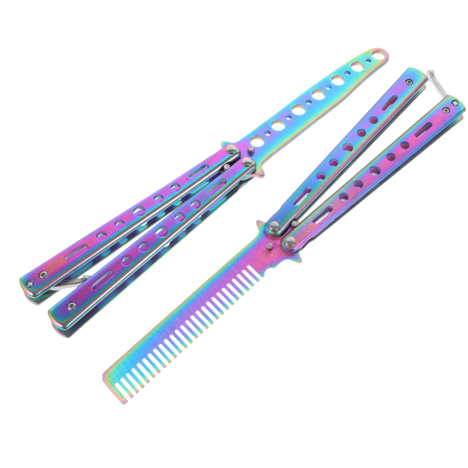 2Pcs Balisong Cutter and Balisong Comb Stainless Steel Training Cutter Folding Cutter