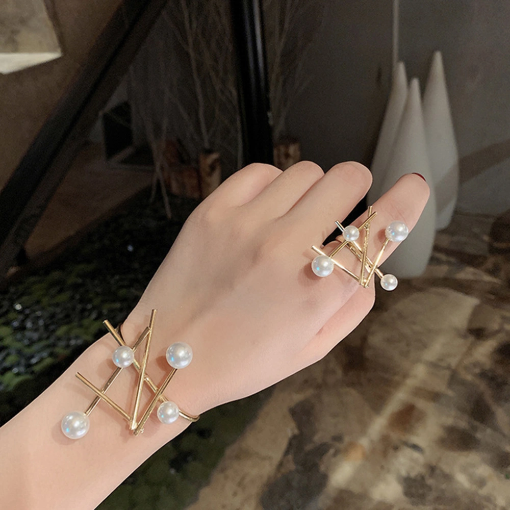 2pcs Irregular Pearl Ring Bracelet Set Exaggerate Opening Mouth Ring Bracelet for Woman Lady Girl