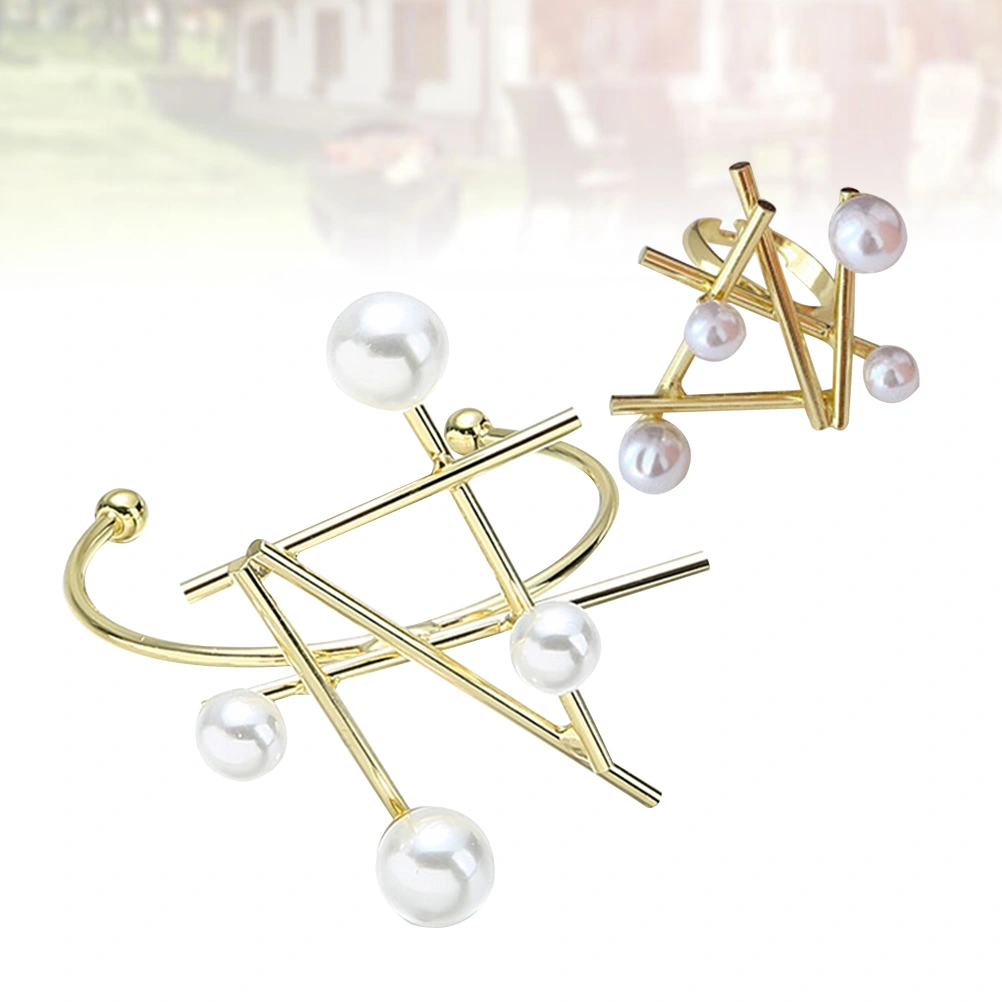 2pcs Irregular Pearl Ring Bracelet Set Exaggerate Opening Mouth Ring Bracelet for Woman Lady Girl