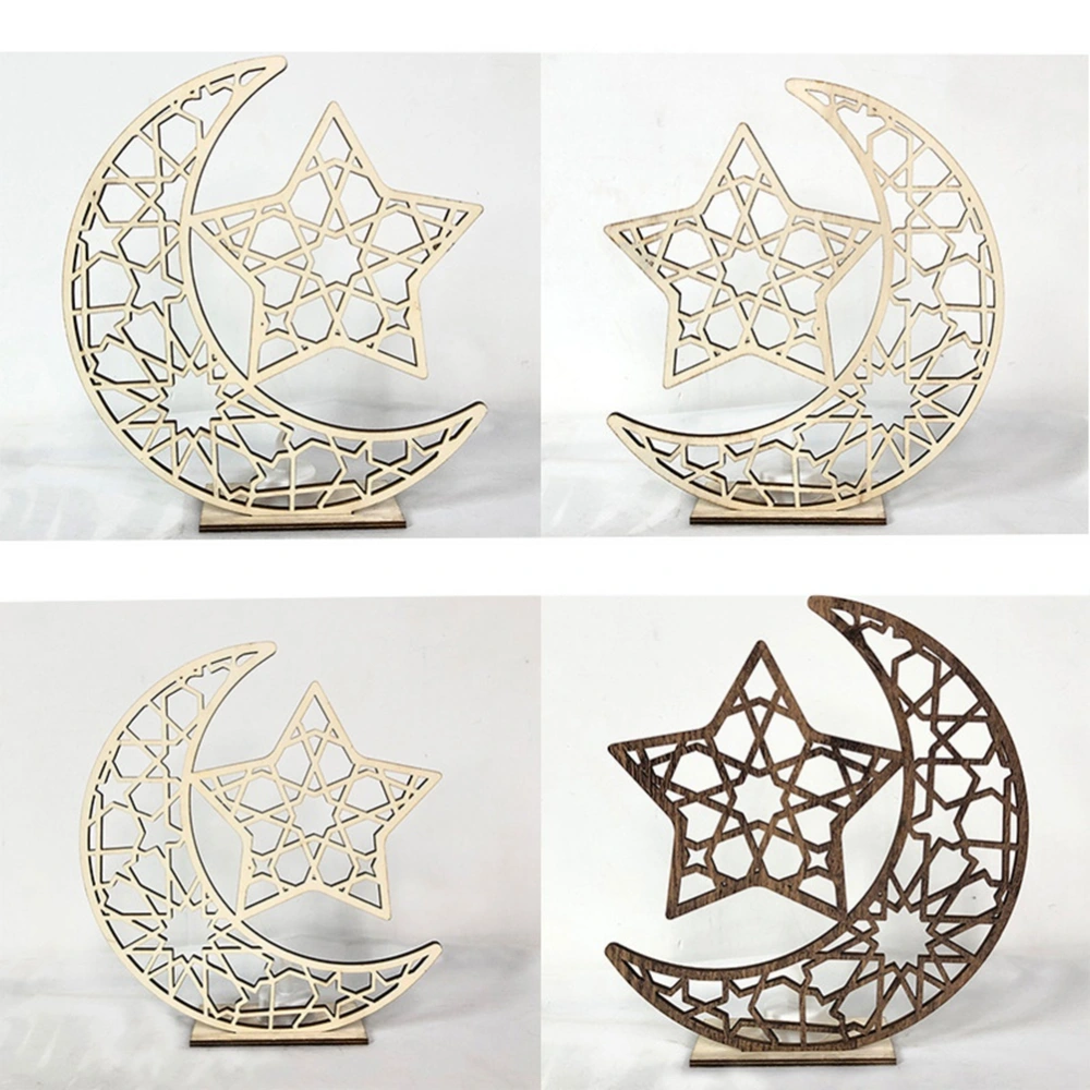 Wooden Eid Decor Bairam DIY Moon Star DIY Handicrafts Ornament for Home Office Room Festival Decoration