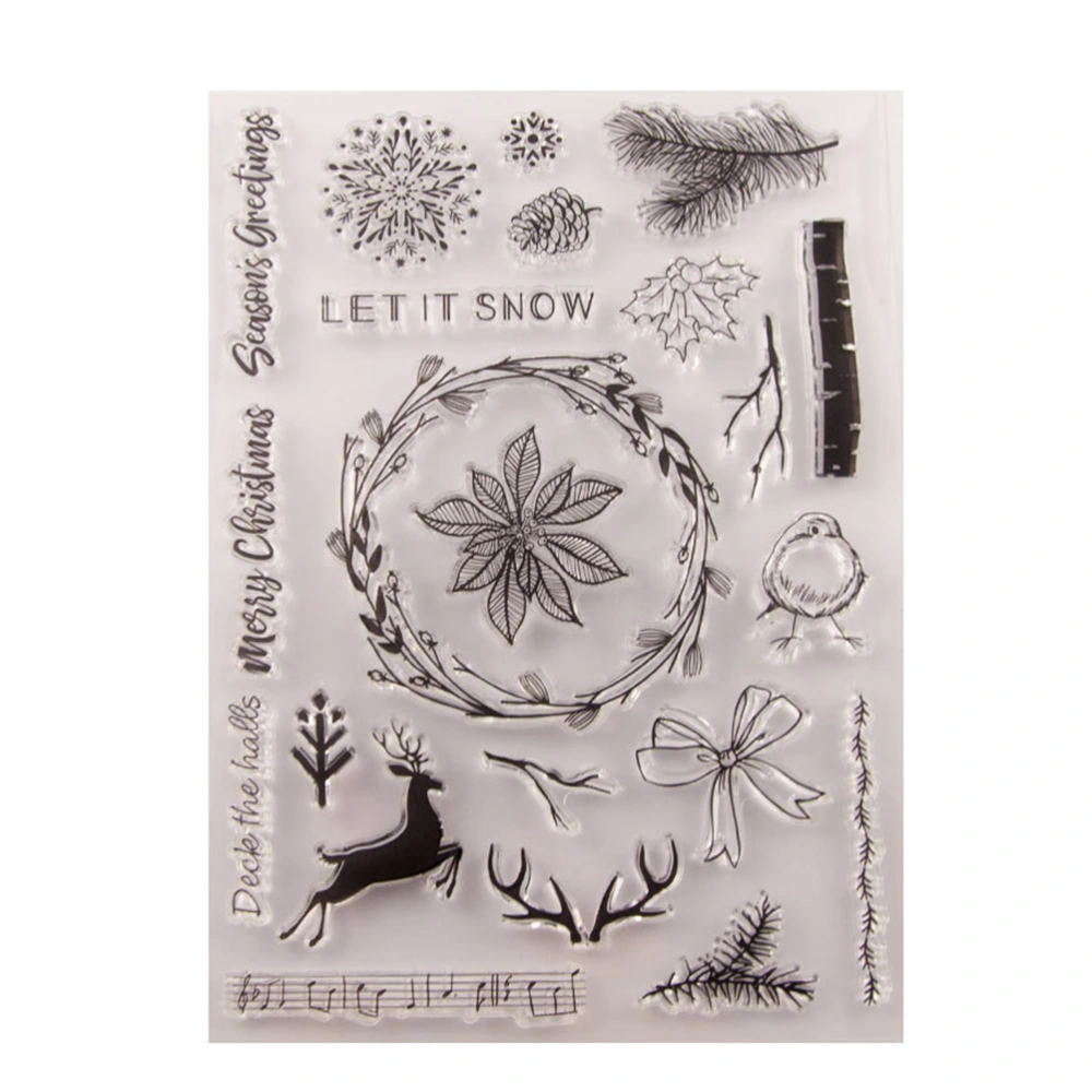 Elk and Snowflake Design Stamp Sheets and Cutting Dies Set Transparent TPR Seal Clear Decorative Stamps Stencil Mould Set for DIY Scrapbooking Craft Photo Album Diary Decoration